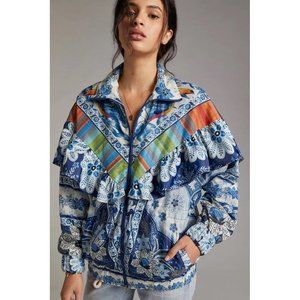 Anthropologie Farm Rio Blue Palms Windbreaker Jacket Size XS NWT